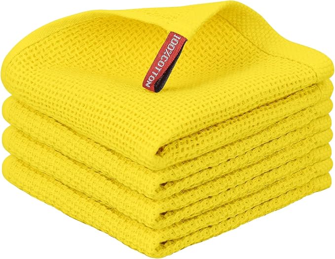 Nialnant 4 Pack Yellow Kitchen Dish Towels, 100% Cotton Waffle Weave Kitchen by Nialnant