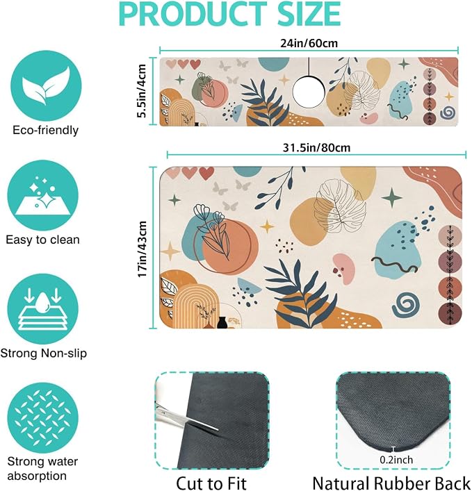 Dish Drying Mat for Kitchen Counter Matt, Super Absorbent Non-slip Rubber Backed - Image 2