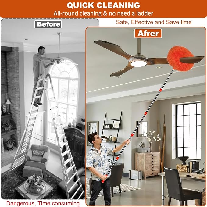 20+ Feet High Reach Dusting Kit, Cobweb Duster & Ceiling Fan Duster - Image 4