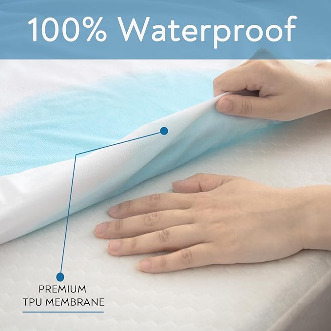 Sleeper Sofa Full Terry Mattress Protector Waterproof for 54''×72'' up to 8'' Depth, Ultra Soft & Breathable Smooth Top Fitted Mattress Cover Skin-Friendly Machine Washable