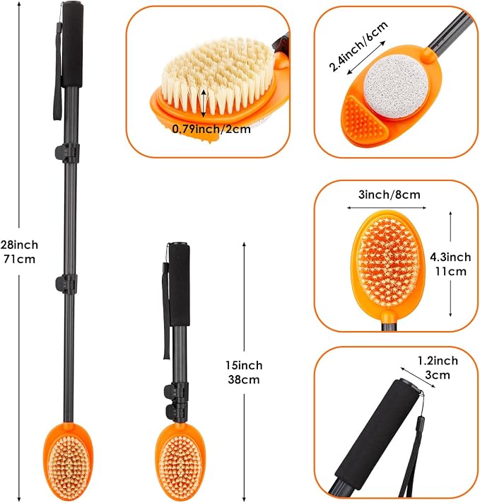 Foot Scrubber with Pumice Stone, 3 in 1 Adjustable Aluminum Tube 15”-28” Shower - Image 2