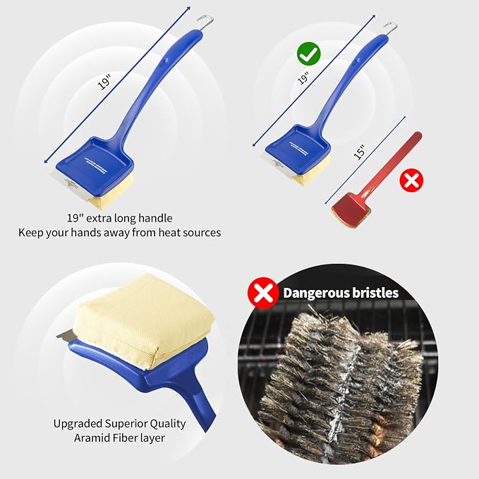 19" Large Bristle-Free Steam Grill Brush, Replaceable BBQ Cleaning Head - Image 6