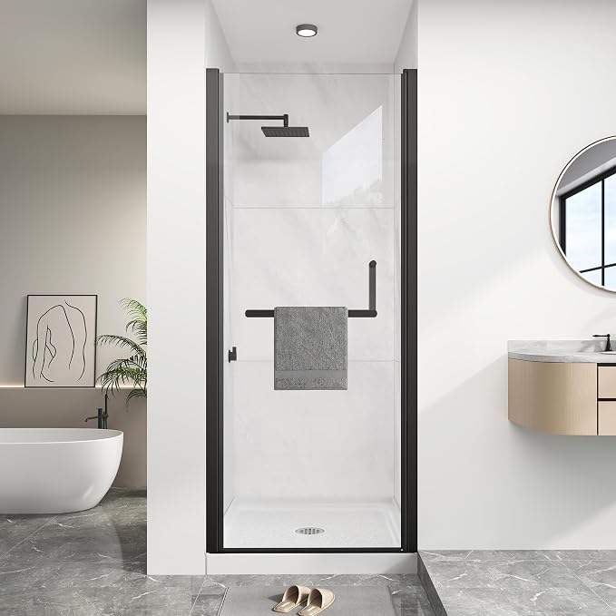 KPUY Pivot Shower Door, 30-32" W x 72" H Frameless Single Swing Glass Shower by KPUY