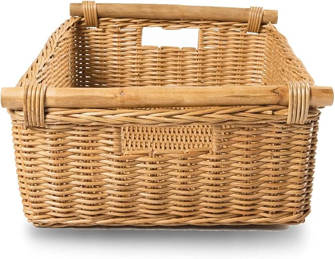 The Basket Lady Low Pole Handle Wicker Storage Basket, 19.5 in L x 12.5 in W x - Image 3