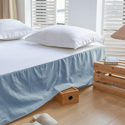 BISELINA French Linen Bed Skirt with Pleated Corner 14-Inch Tailored Drop Natural Flax Cotton Blend Basic Dust Ruffle Soft Cozy Farmhouse Bedding (14" King, Basic Dusty Blue)