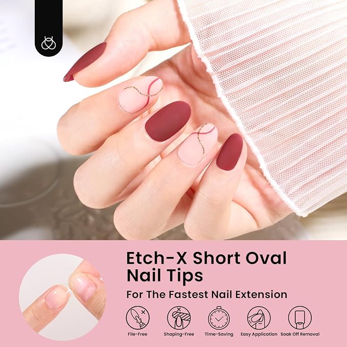Beetles Gel Nail Tips Short Oval Fake Nails 288Pcs Pre-Shaped Half Matte Press - Image 3
