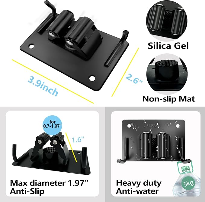Mop and Broom Holder Wall Mount Stainless Steel 304 Tool Garage Organization - Image 8