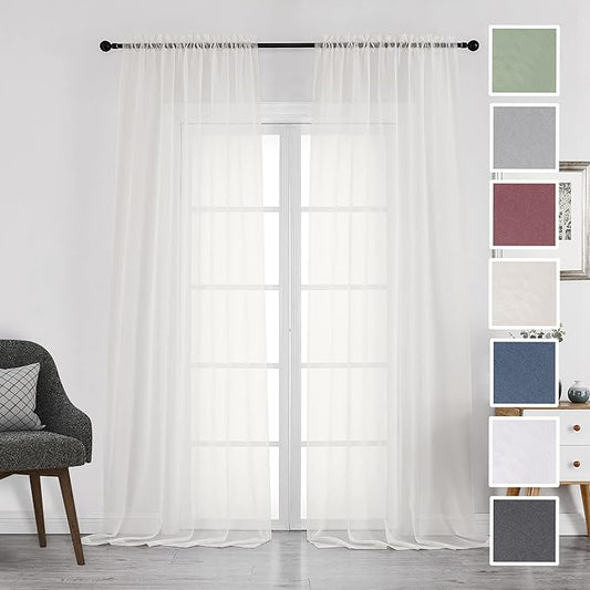 Chyhomenyc Ivory Sheer Curtains 108 Inch Long 2 Panels Set, Light Filtering by Chyhomenyc