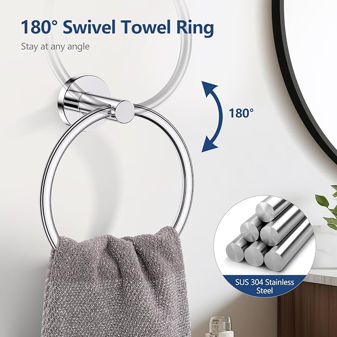 TQKAG Polished Chrome 5 Piece Bathroom Hardware Accessories Set 23.6" SUS304 - Image 5