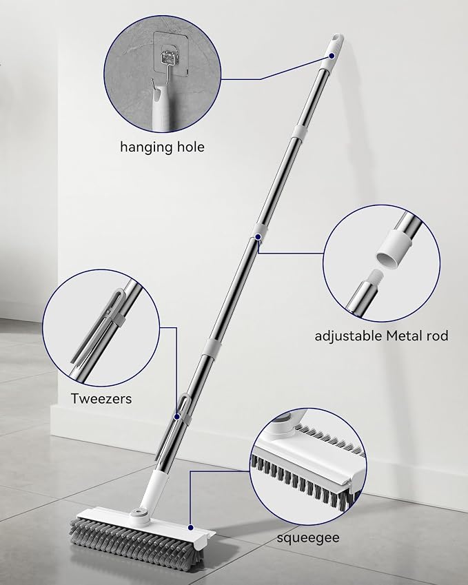 Small Floor Scrub Brush with Length Adjustable Long Handle, 3 in 1 Heavy-Duty - Image 5