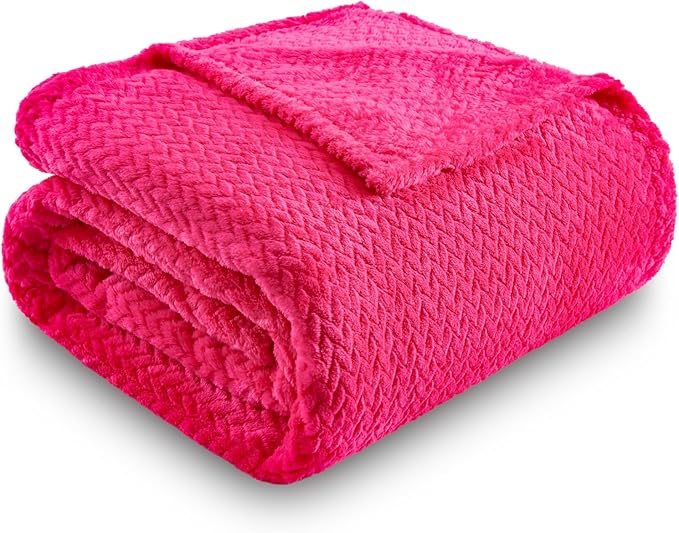NEWCOSPLAY Super Soft Twin Blanket Dark Rose Red Premium Silky Flannel Fleece Leaves Pattern Lightweight Bed Blanket All Season Use (Dark Rose Red, Twin(60"x80"))