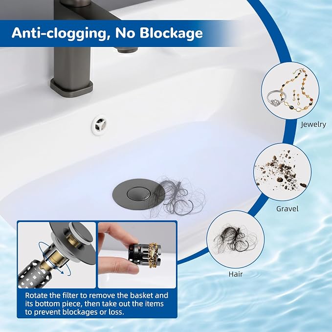 Hibbent Upgraded 3 in 1 Bathroom Sink Drain Strainer, Universal Pop Up Stopper - Image 2
