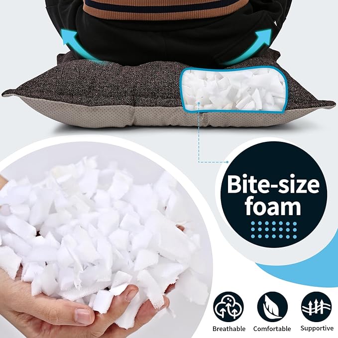 SINSOSSO Large Floor Pillow 22", Thickened Bite-Size Memory Foam Square Non-Slip Cushion for Office Back Support/Indoor Yoga/Chair Seat, Fashionable Color-Blocked Fabric & Washable, Dark Brown, 1 PCS