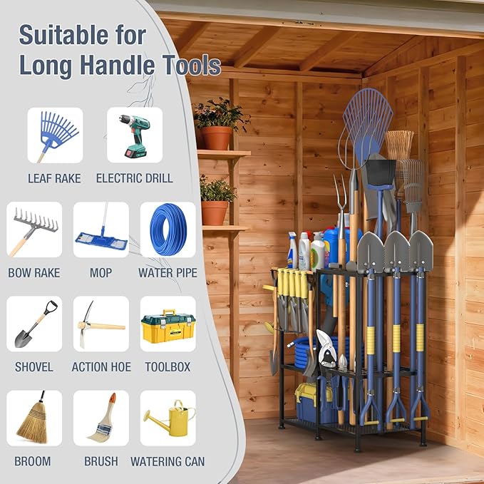 Garden Tool Organizer, Metal Yard Tool Organizer, Holds 70 Long-Handled - Image 6