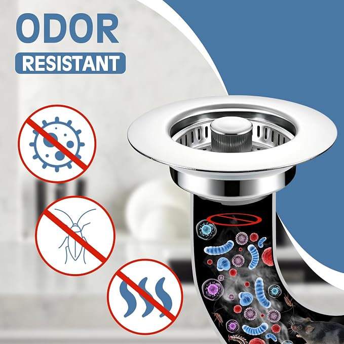 Kitchen Sink Drain Strainer 3 in 1, 304 Stainless Steel Pop Up Sink Stopper - Image 4