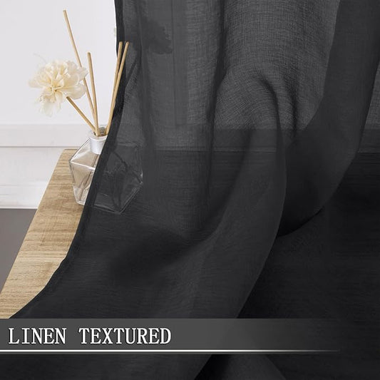 Tollpiz Sheer Curtains Bedroom Linen Textured Curtain Sheers Light Filtering - Image 2