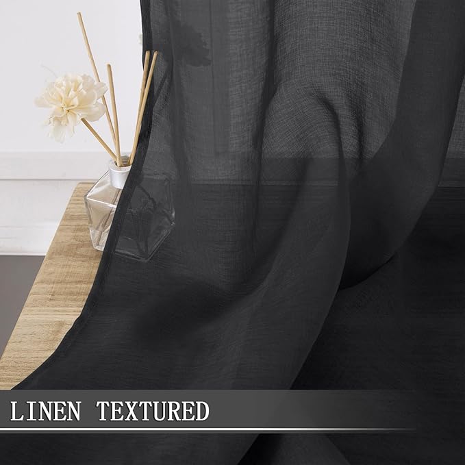 Tollpiz Sheer Curtains Bedroom Linen Textured Curtain Sheers Light Filtering - Image 2