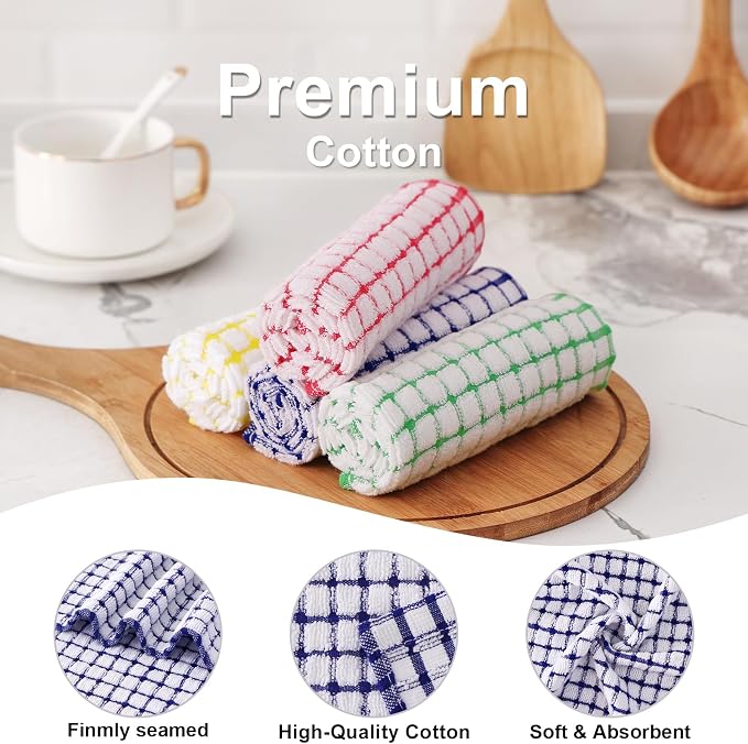 Kitinjoy Cotton 12 Pack Kitchen Towels and Dishcloths Sets, 16 x 25 Inch & 12 X - Image 2