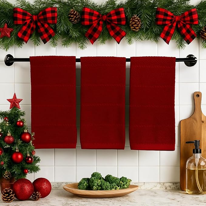 Maroon Dark Red Brick Red Kitchen Hand Dish Towels: Oversized 28" x 18" - Image 5