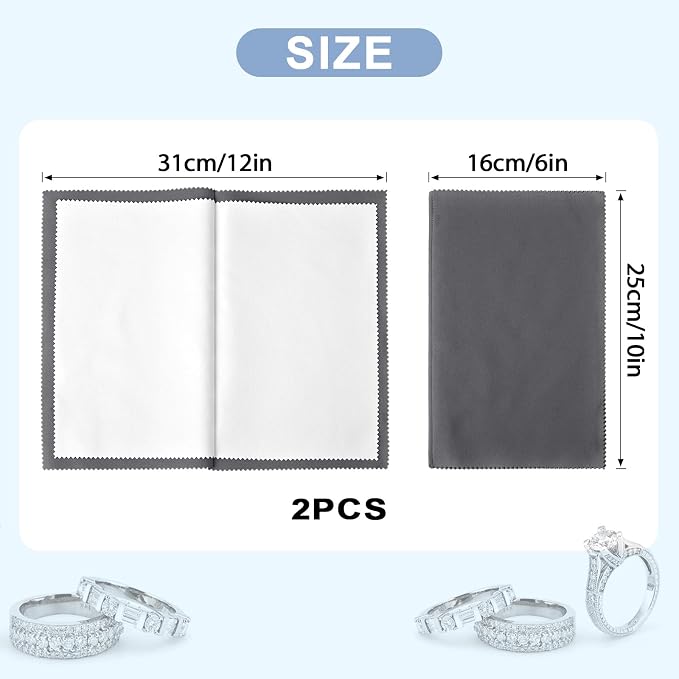 SEVENWELL 2pcs Jewelry Polishing Cleaning Cloth Large 10'' x 12'' - Image 2