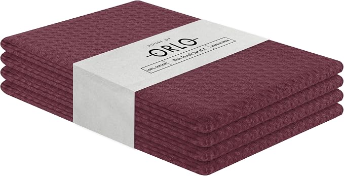 Burgundy Wine Waffle Kitchen Towels, 16x26 Inches, and Durable, 100% Cotton - Image 2