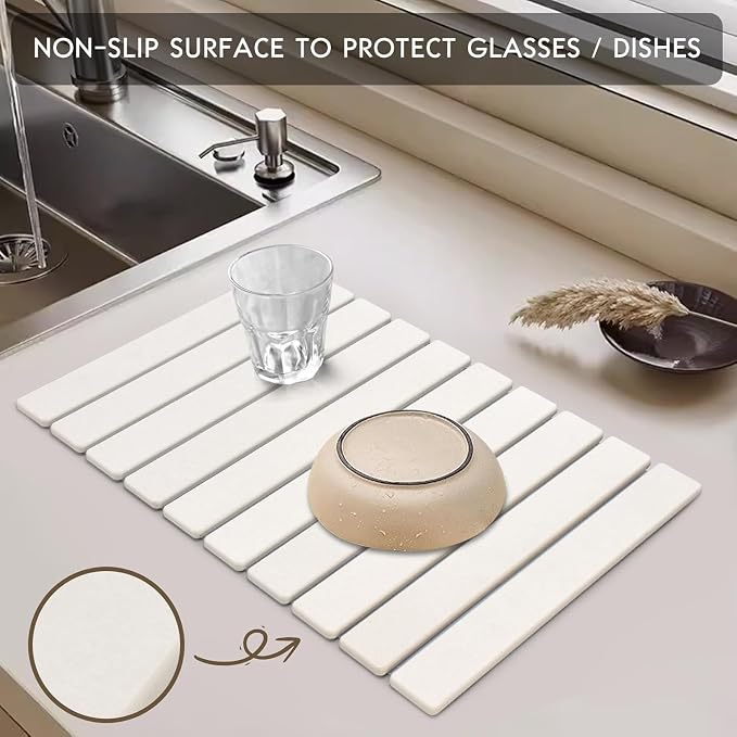 Large Stone Dish Drying Mats for Kitchen Counter, Quick Drying Collapsible Dish - Image 4
