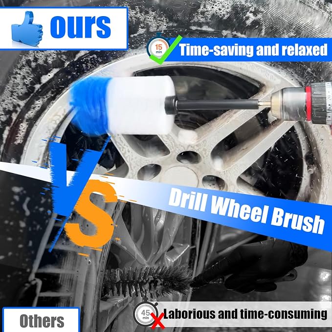 Wheel Brush Kit, Soft Drill Wheel Cleaner Brush, No Scratches Highly Dense Car - Image 2
