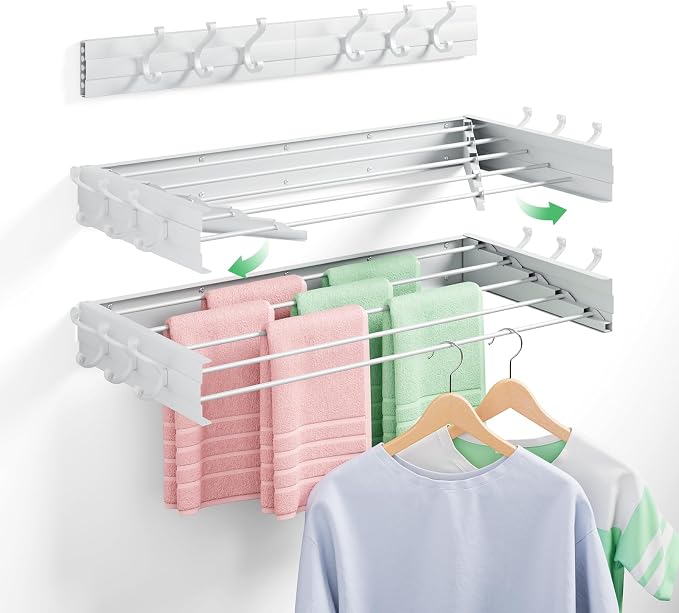 BAKON Clothes Drying Rack Wall Mounted 40", Laundry Clothes Drying Rack by BAKON