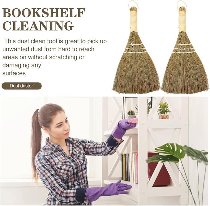 10" Whisk Broom Set of 2, Handheld Straw Broom, Natural Corn Brooms, Portable - Image 4