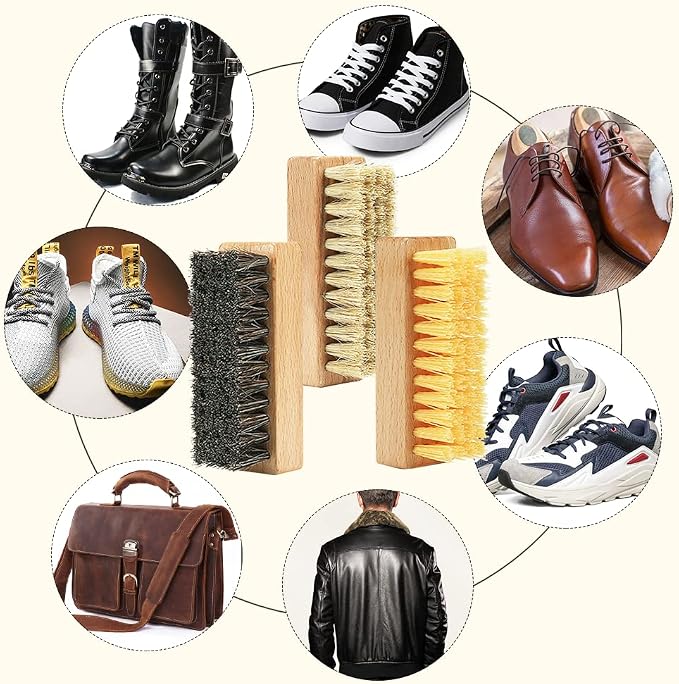 Shoe Cleaning Brush Set with Nylon, Boar and Horsehair Bristles, Wooden Sneaker - Image 5
