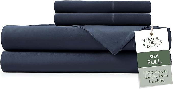 Hotel Sheets Direct 4 Piece Bed Sheet Set Full, 100% Viscose Derived from Bamboo Sheets Set with 2 Pillowcases, Cooling & Breathable Luxury Bedding, Moisture-Wicking & Silky Soft Texture, Navy Blue