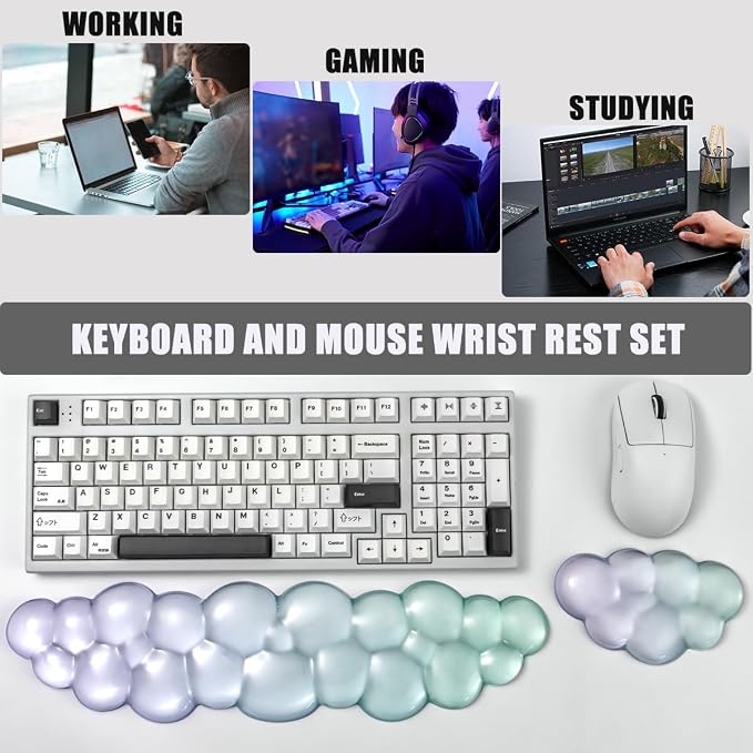 Gel Keyboard and Mouse Wrist Rest Set – Clear Cloud Wrist Rest - Image 3