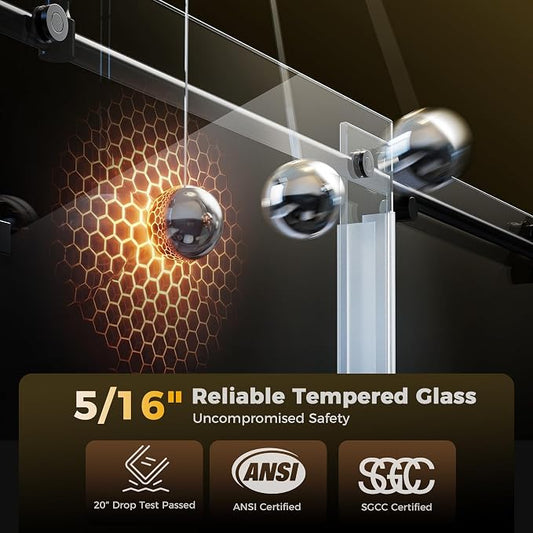 56-60" W x 75" H Frameless Shower Door, Magnetic Sliding Glass Shower Door - Image 2