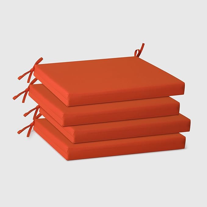WestinTrends Solace Outdoor Patio Kitchen Dining Chair Square Seat Cushions Set of 4, 19 x 18, Orange