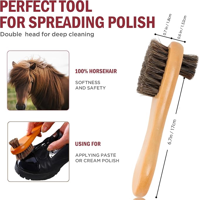 Horsehair Shoe Polish Applicator Brush, Shoe Buffing Brush - Image 2