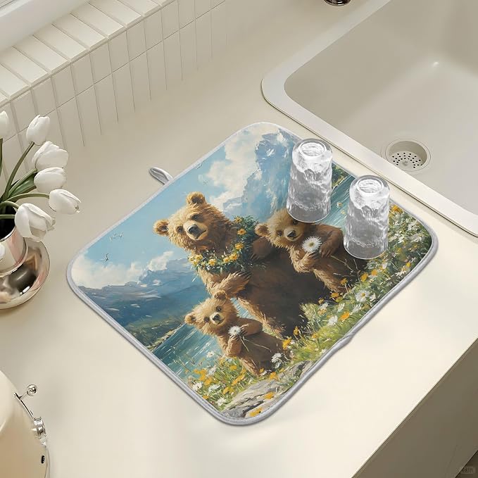 Three Bear Dish Drying Mat for Kitchen Ccounter Absorbent Microfiber Small - Image 7