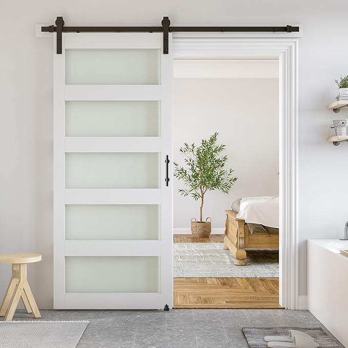 SmartStandard 38 x 84 in Glass Barn Door by SMARTSTANDARD