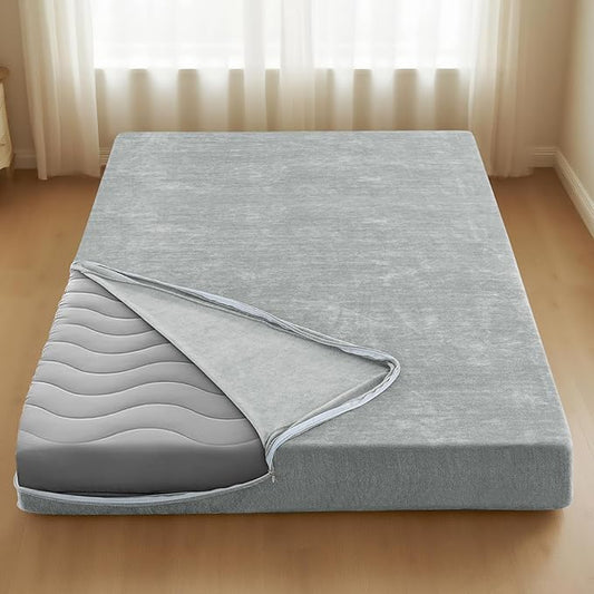 H.VERSAILTEX Twin Size Armless Futon Mattress Covers for Traditional Japanese Futon Mattress Soft Chenille Couch Slipcovers Floor Mats Sofa Protector Zippered Sleeper Sofa Cover,Dove