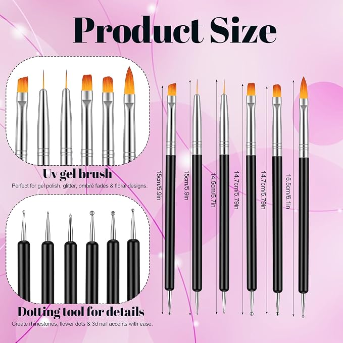 6Pcs French Nail Brush Set, Double-Ended Nail Art Brushes, Acrylic Nail Clean - Image 2