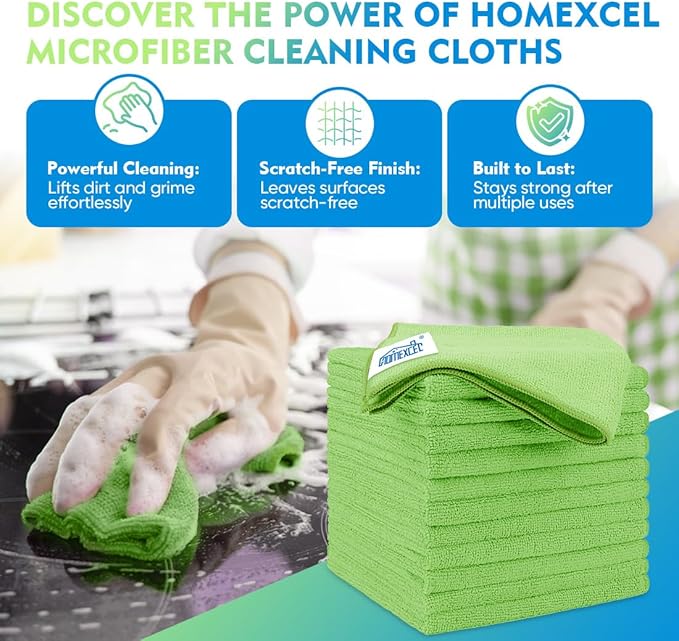 HOMEXCEL Microfiber Cleaning Cloth 20 Pack 11.5 x 11.5 Inch Microfiber Towels - Image 2