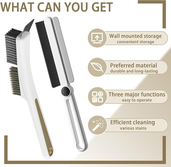 Crevice Cleaning Brushes with Rotatable Handle, Wire Nylon Scrub Brush with - Image 3