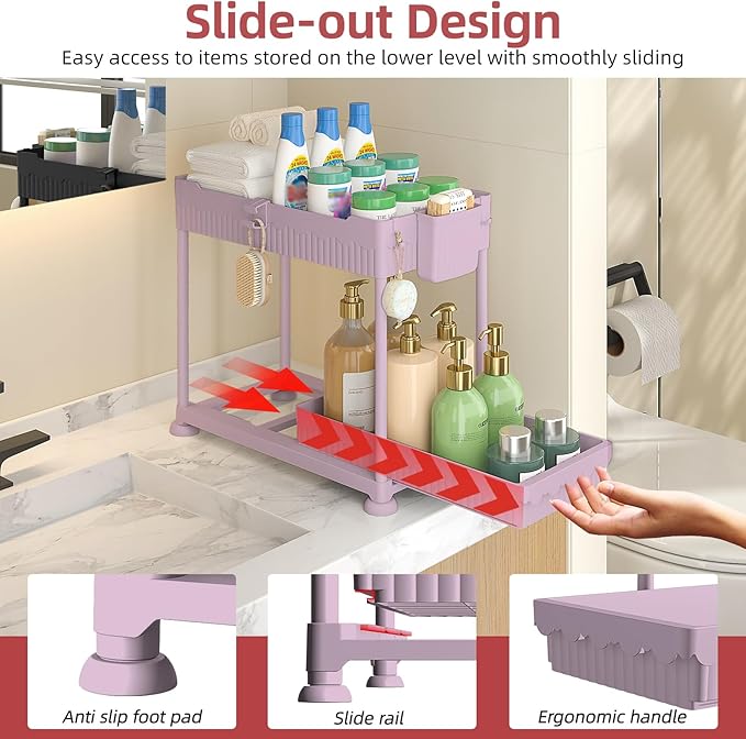 Under Sink Organizer, Bathroom Organizers and Storage, 2 Tier Multi-Use Pull - Image 2
