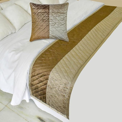 The HomeCentric King/Queen/Twin Brown Decorative Bed Runner Full 68"x18" Bed Runner with One Pillow Cover, Solid, Chevron, Patchwork, Quilted Bed Scarf on Velvet Fabric - Plush Divide