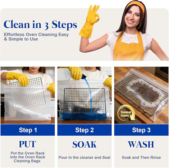 Oven Rack Cleaning Bags 19.6 x 27.5 Inch, 5 Pack Heavy-Duty No-Scrub Oven & - Image 4