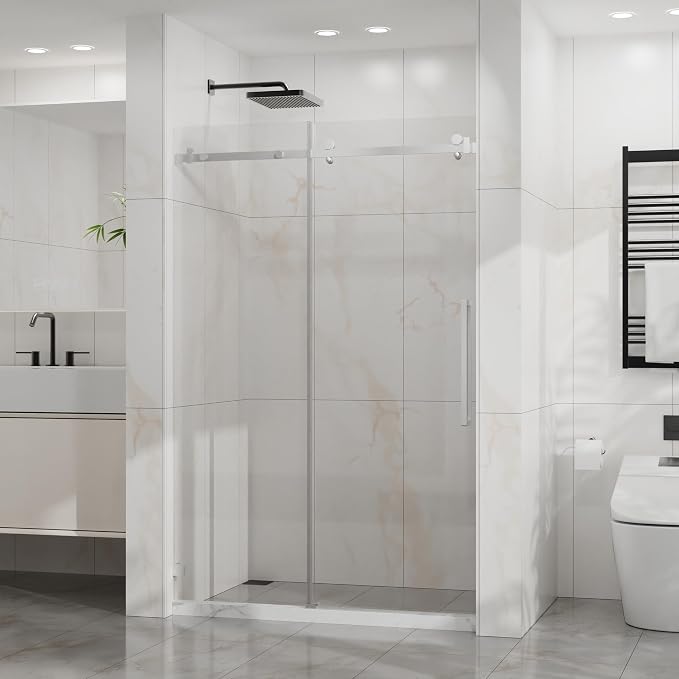 Frameless Shower Door 48" W x 72" H, 1/4" Clear Tempered Glass, Sliding Design - Image 3