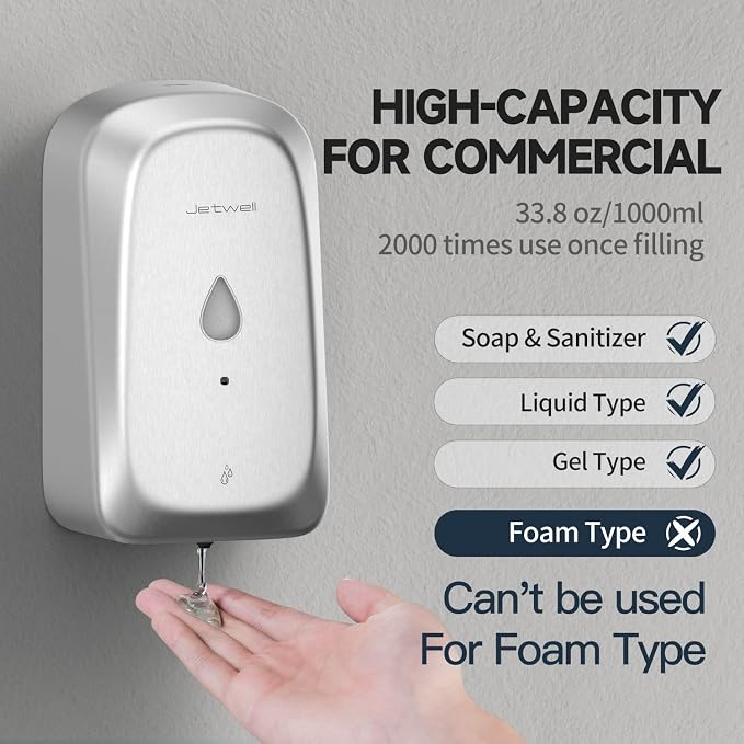 JETWELL Automatic Touch-Less Wall Mount Hand Soap Dispenser Liquid Drop Battery - Image 6