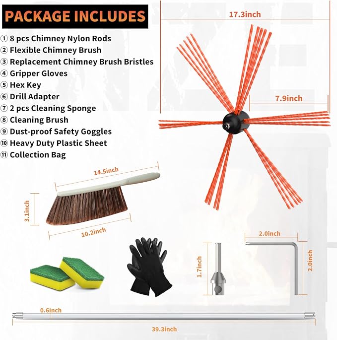 Sealegend 26 Feet Chimney Sweep Kit Chimney Brush, Rotary Chimney Cleaning Kit - Image 6