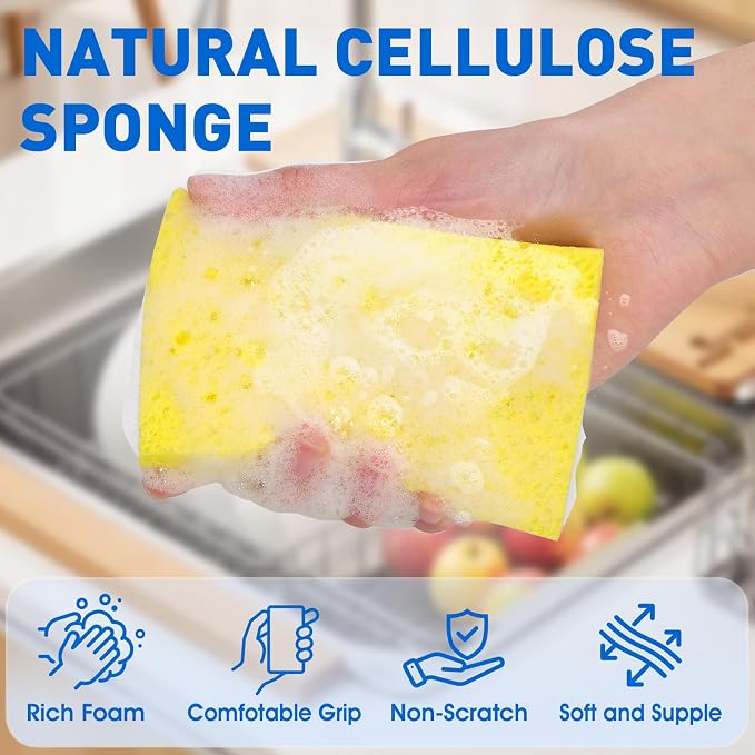 24 Pack Compressed Cellulose Sponge, Non Scratch Kitchen Sponges - Image 4