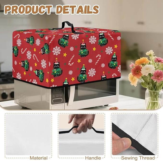 Microwave Ovens Dust Cover, Christmas Cat Polyester Waterproof Countertop Microwave Dust Cover Dustproof Tear-Resistant for Most Standard Sizes Easy to Clean