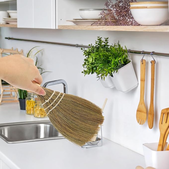 10" Whisk Broom Set of 2, Handheld Straw Broom, Natural Corn Brooms, Portable - Image 2